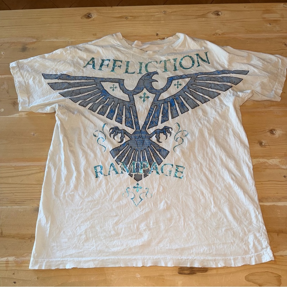 Affliction Vintage Rampage Collab Rare Sick Vintage‎ Look White T-Shirt Size XL